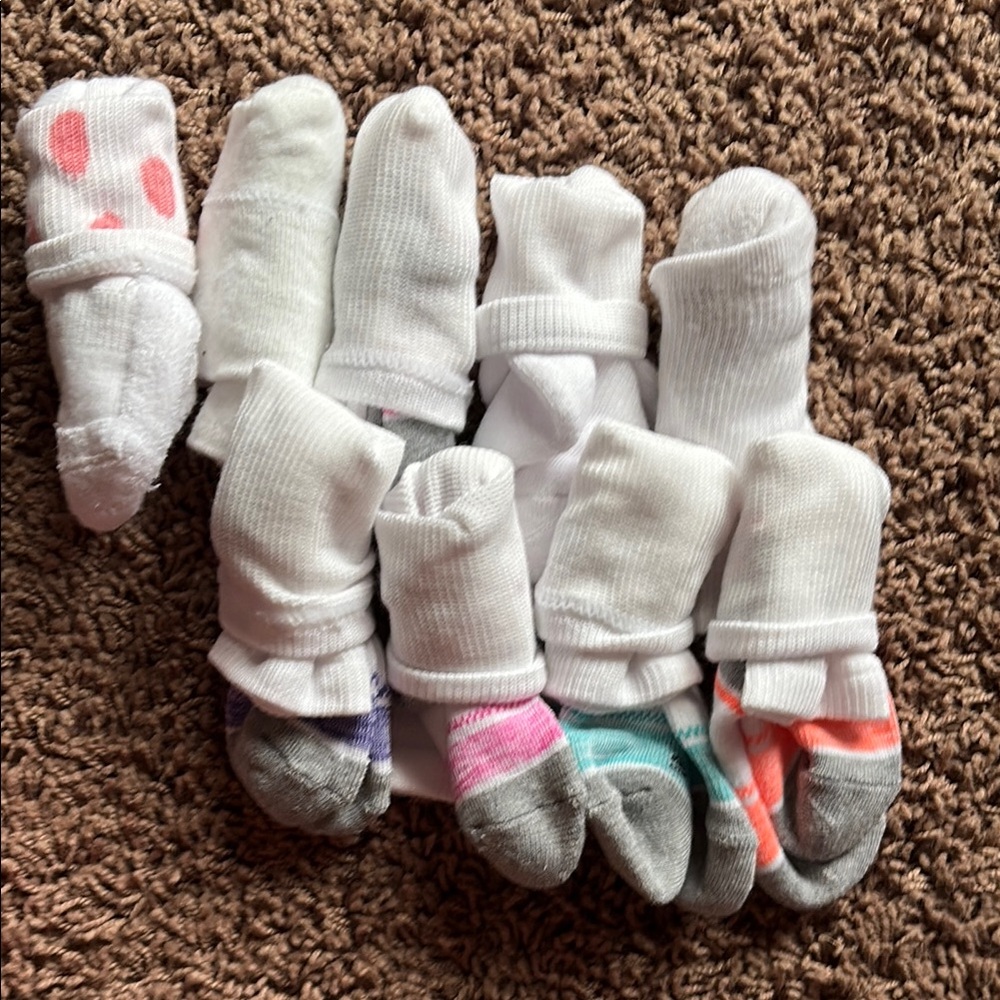 White and Multicolor Baby Socks Set girls white socks